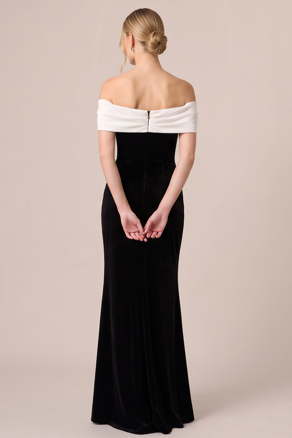 Black Velvet Off the Shoulder Ruched Long Holiday Party Dress with Slit