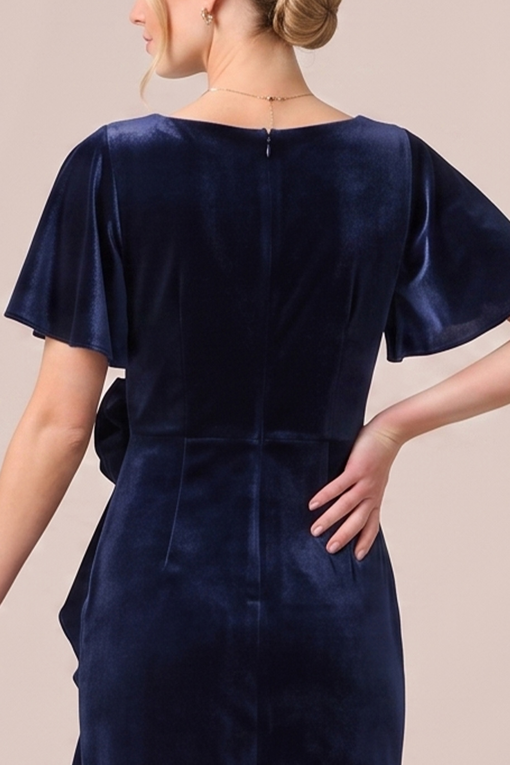 Black Sheath Ruffled Ruched V-Neck Midi Wedding guest Dress with 3D Flower