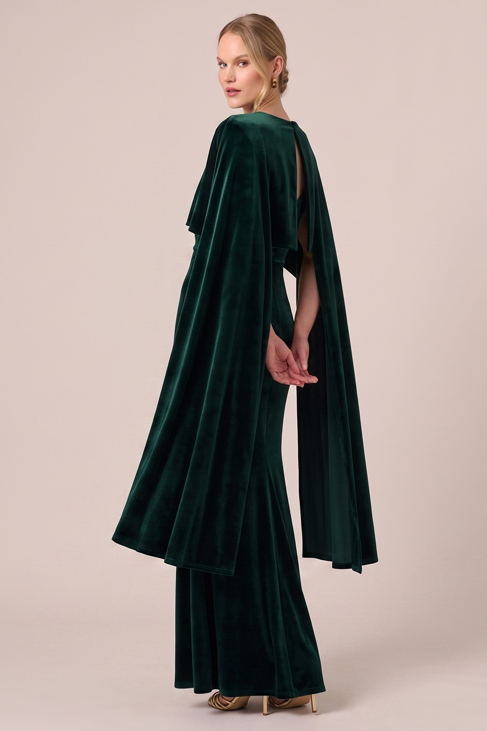 Dark Green Sheath Round Neck Long Holiday Party Dress wtih Cape
