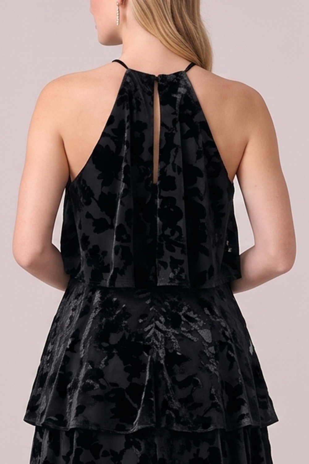 Black Halter Tiered Velvet Long Holiday Party Dress