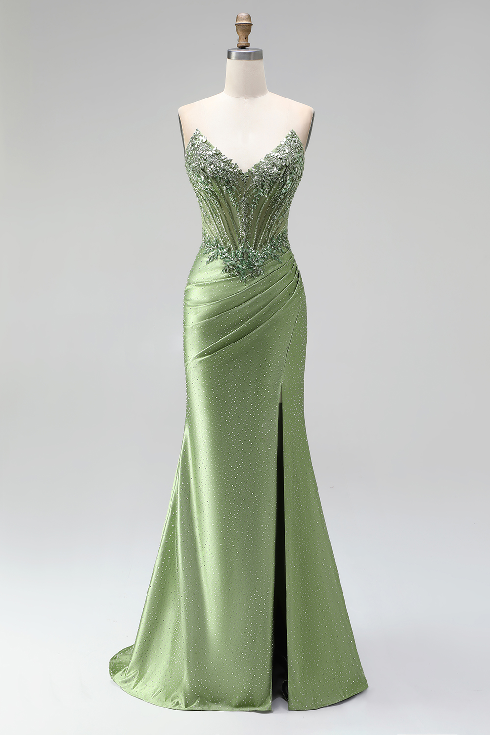Green Mermaid Sweetheart Ruched Long Prom Dress with Beading