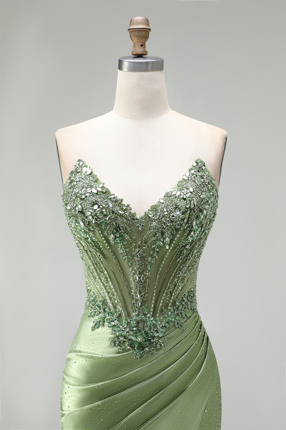 Green Mermaid Sweetheart Ruched Long Prom Dress with Beading