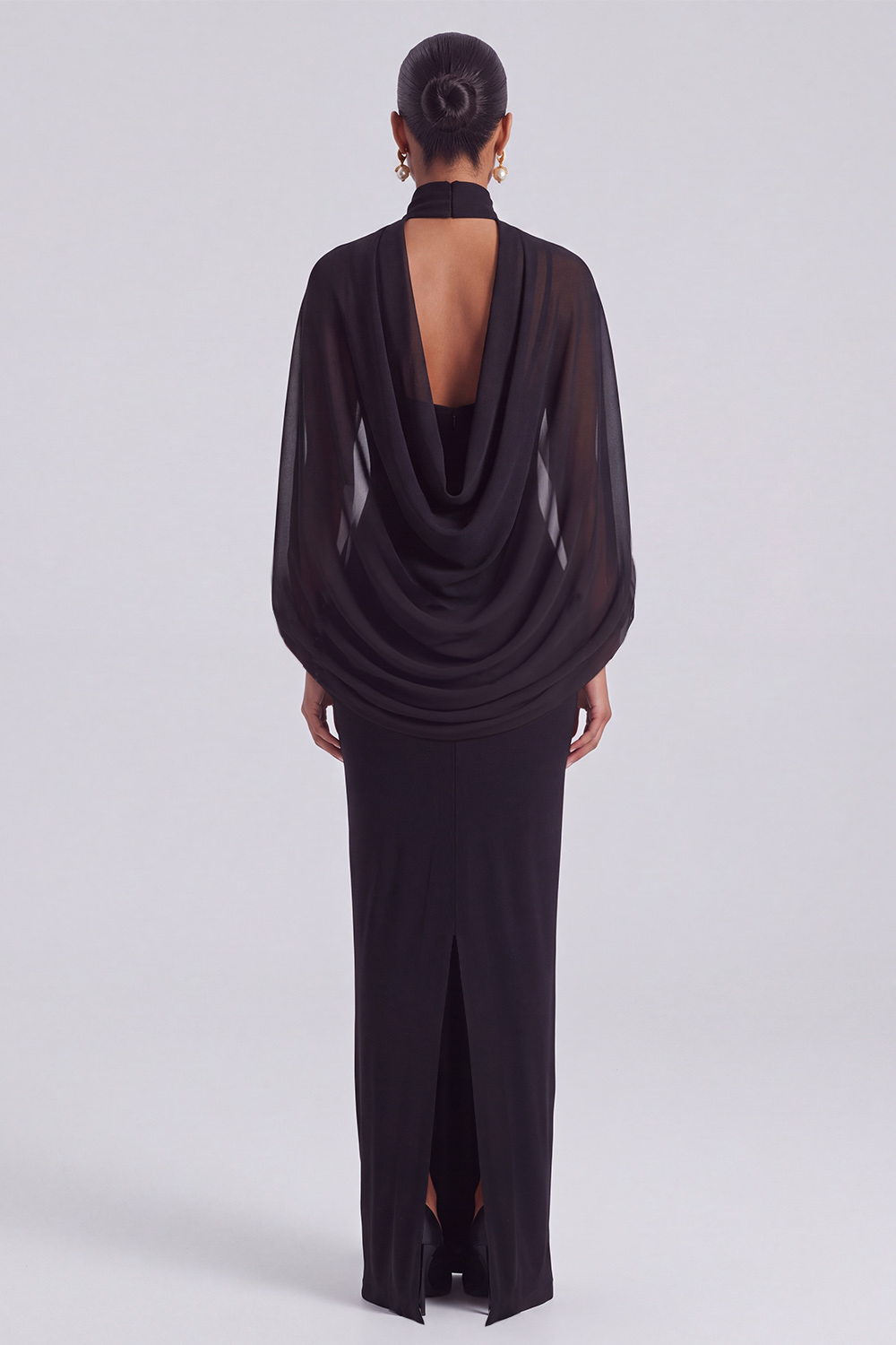 Black Spaghetti Straps Long Formal Dress with Cape
