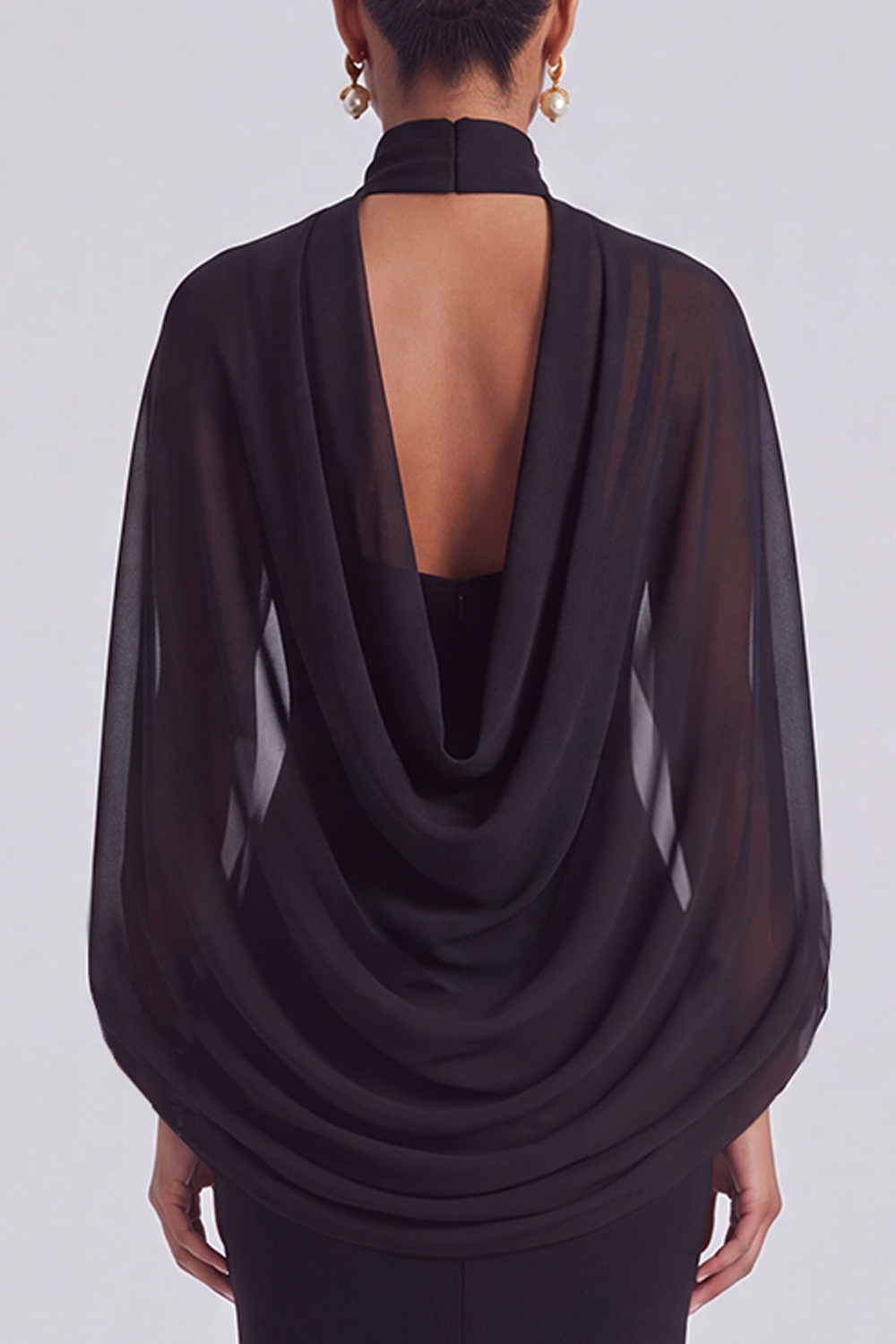 Black Spaghetti Straps Long Formal Dress with Cape