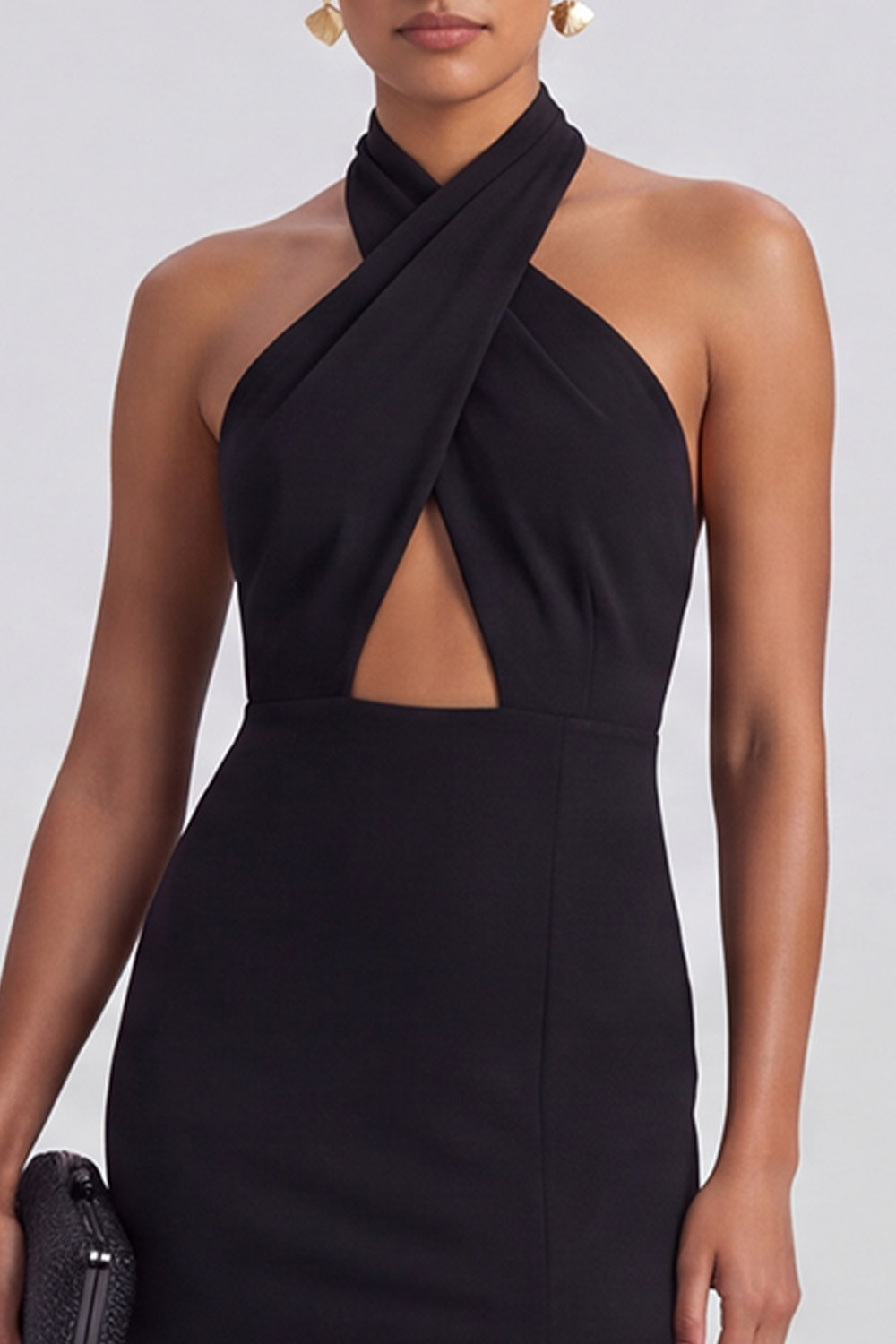 Backless Black Halter Long Formal Dress with Slit