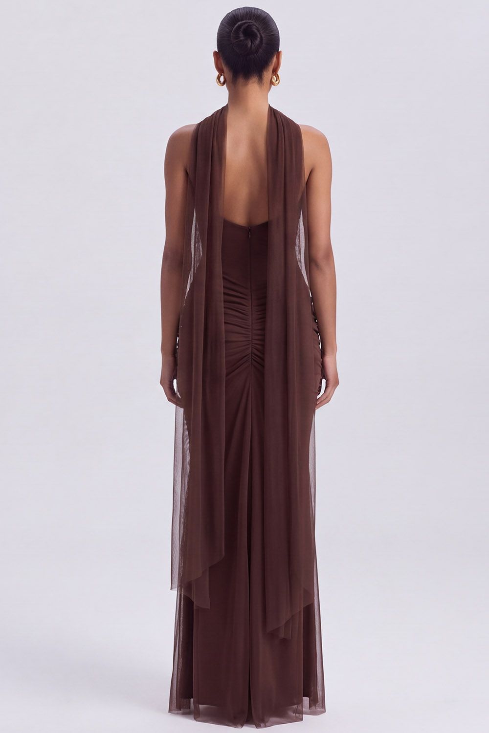 Espresso Corset Sweetheart Ruched Long Formal Dress