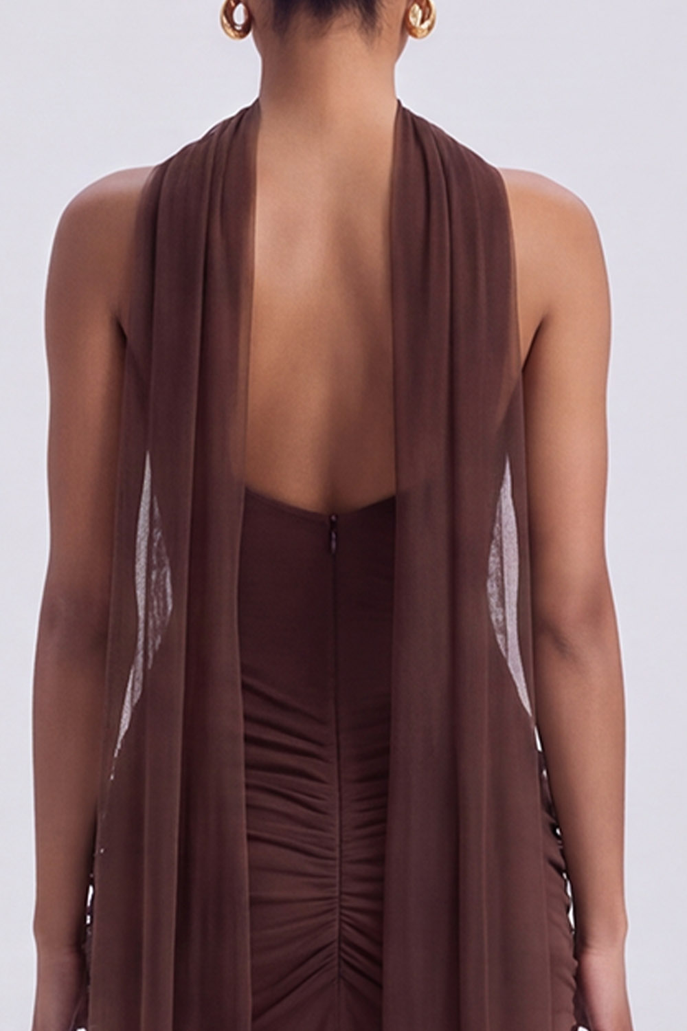 Espresso Corset Sweetheart Ruched Long Formal Dress