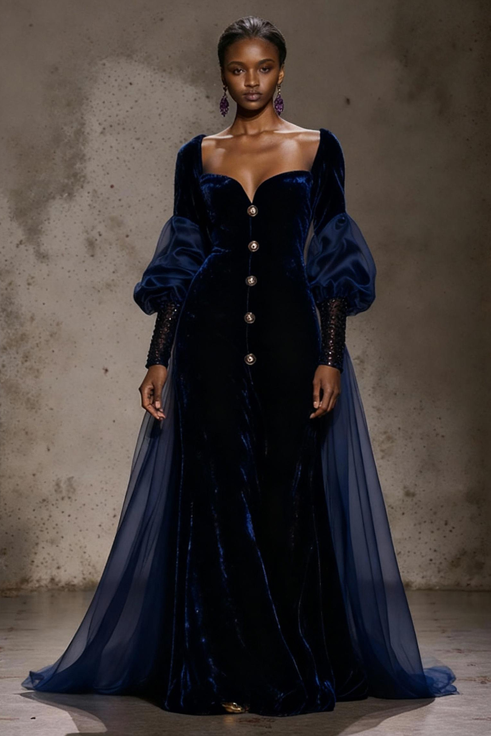 Burgundy Velvet Long Sleeves Holiday Party Dress with Cape