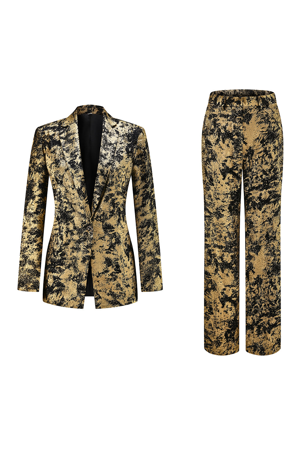 2 Piece Black Golden Notched Lapel Women Prom Suits