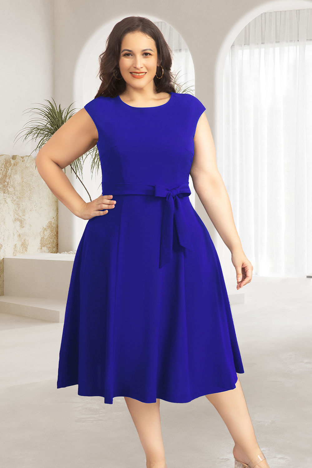 A-Line Knee-Length Royalblue Cocktail Dress with Cap Sleeves, Vintage Style, Unique and Elegant