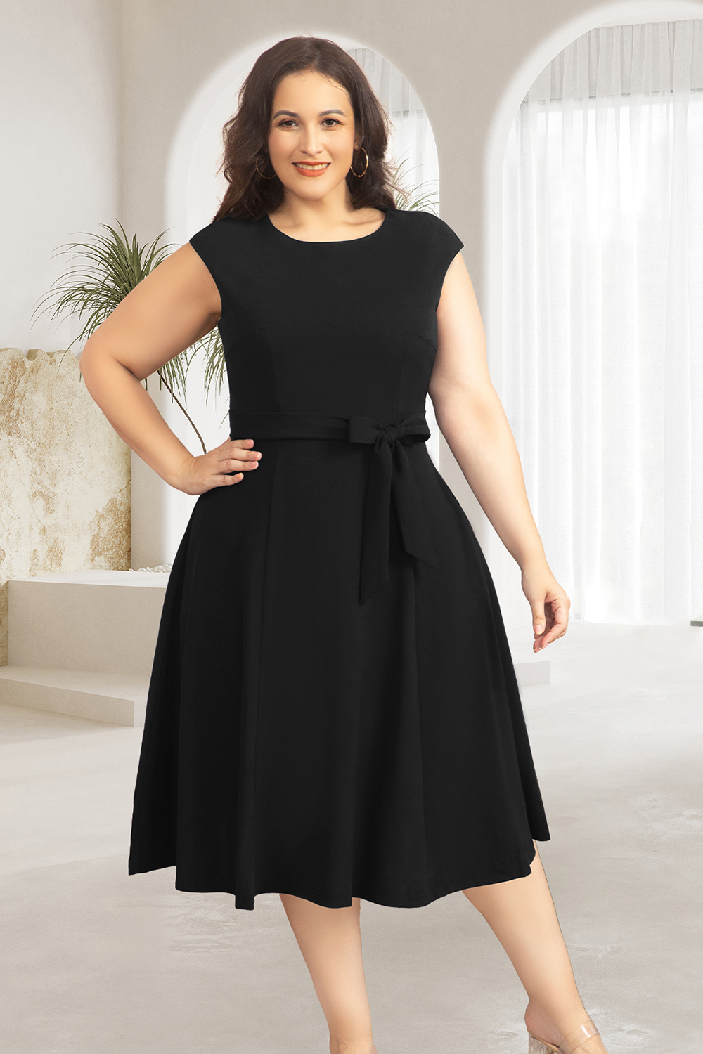 A-Line Knee-Length Black Cocktail Dress with Cap Sleeves, Vintage Style, Unique and Elegant
