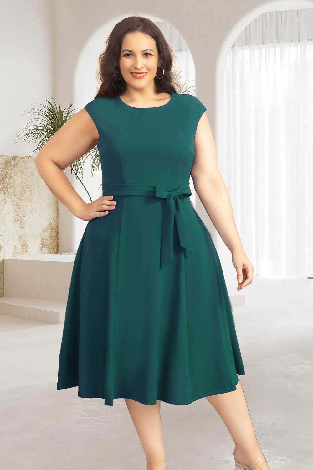 A-Line Knee-Length Turquoise Cocktail Dress with Cap Sleeves, Vintage Style, Unique and Elegant