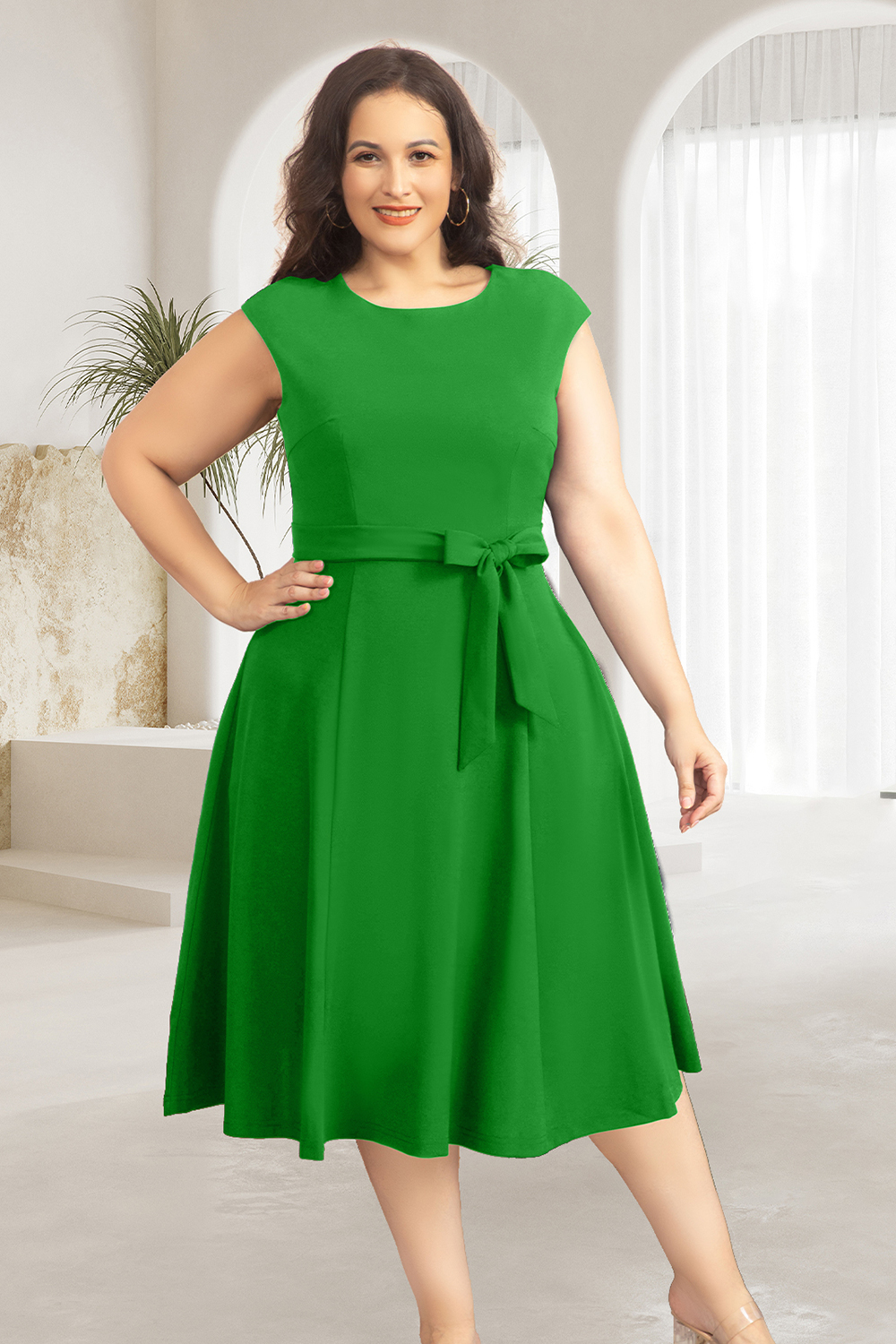 A-Line Knee-Length Green Cocktail Dress with Cap Sleeves, Vintage Style, Unique and Elegant