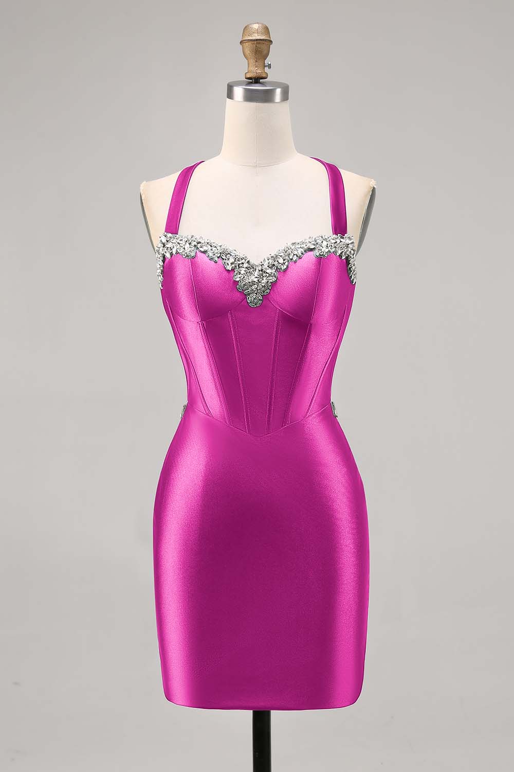 Sparkly Dark Green Satin Tight Short Corset Homecoming Dress with Beading