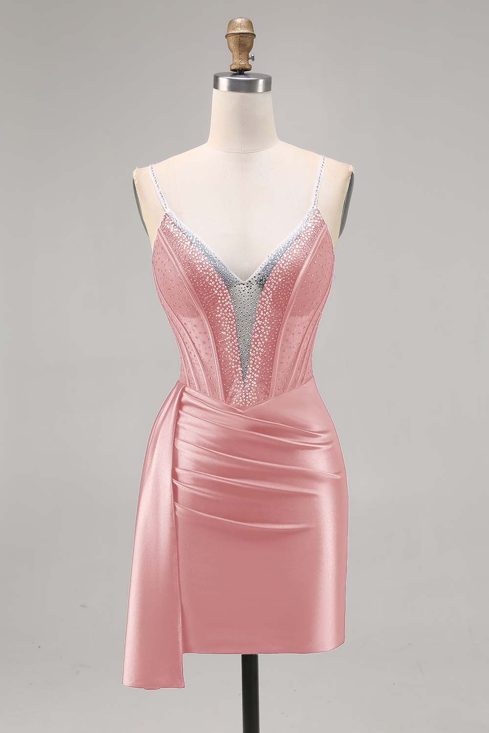 Sparkly Navy Satin Short Corset Homecoming Dress with Beading