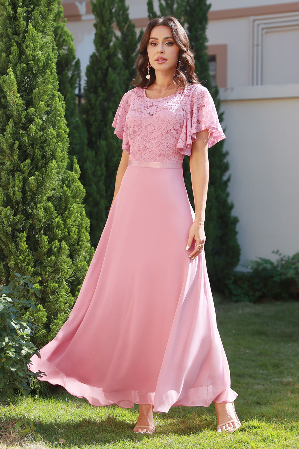 Long Formal Dresses Evening Gown Lace Bridesmaid V-Back Wedding Dresses for Women Bride 2024