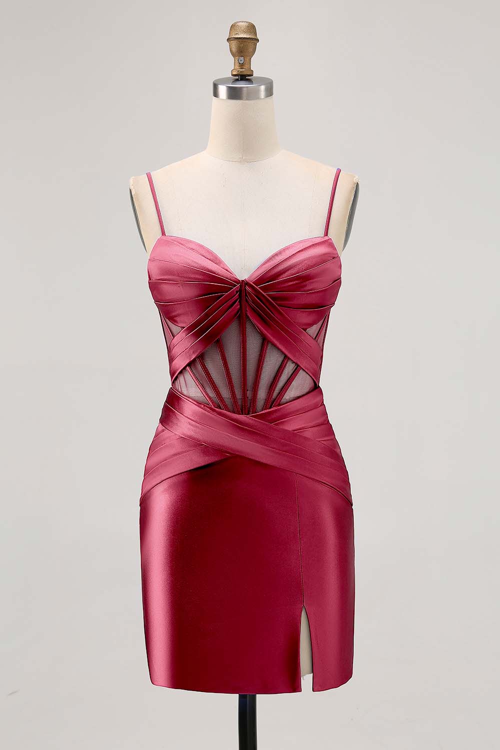 Royal Blue Satin Tight Ruched Short Corset Homecoming Dress with Slit