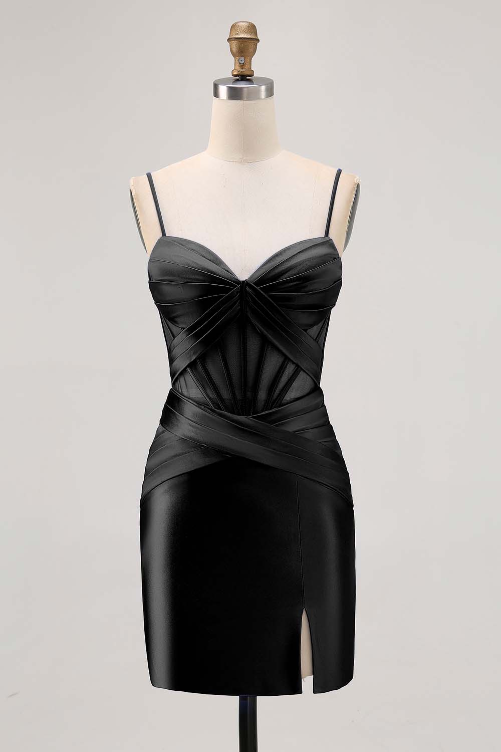Royal Blue Satin Tight Ruched Short Corset Homecoming Dress with Slit