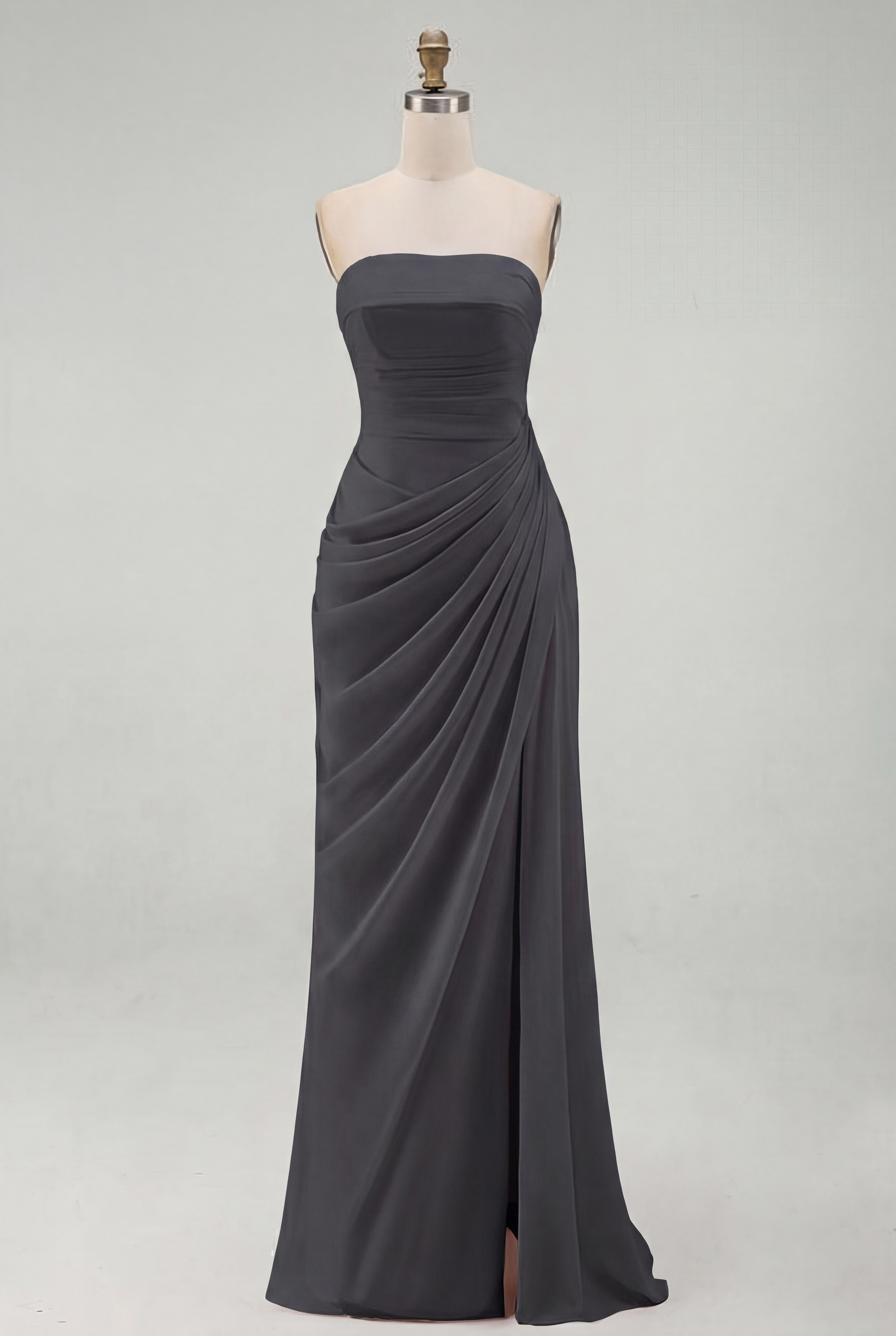 Light Pink Ruched Sheath Long Weding Guest Dress with Slit