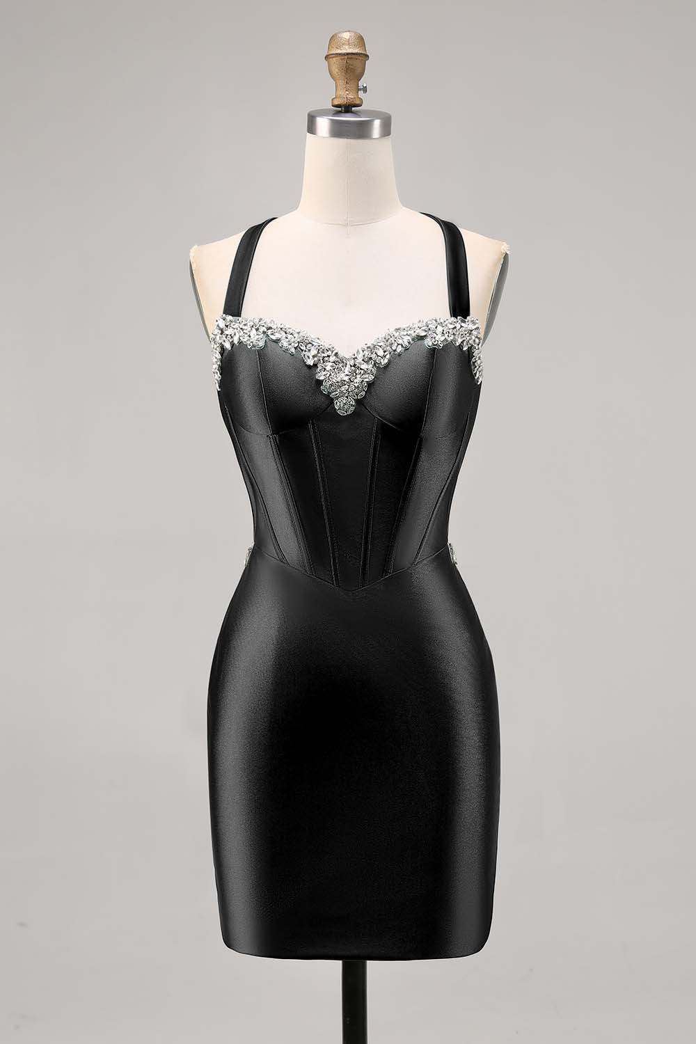 Sparkly Dark Green Satin Tight Short Corset Homecoming Dress with Beading