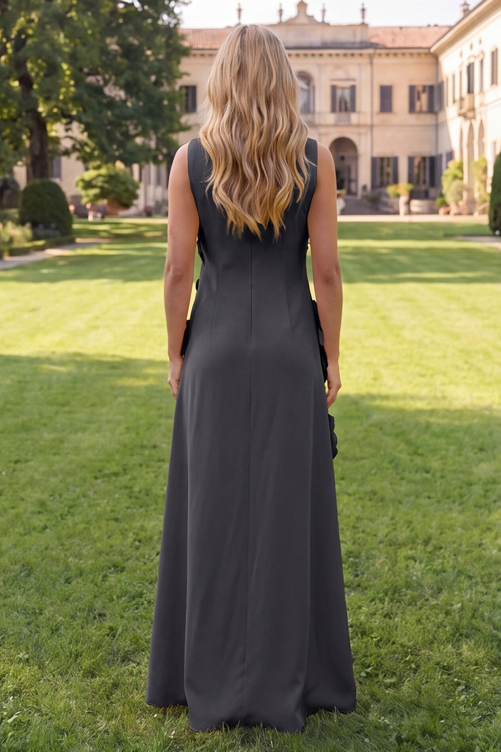Sage Green A Line Floral Boat Neck Long Wedding Guest Dress