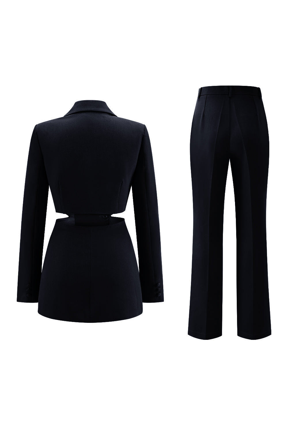 Grey Blue 2 Piece Notched Lapel  Cut Out Women Prom Suits