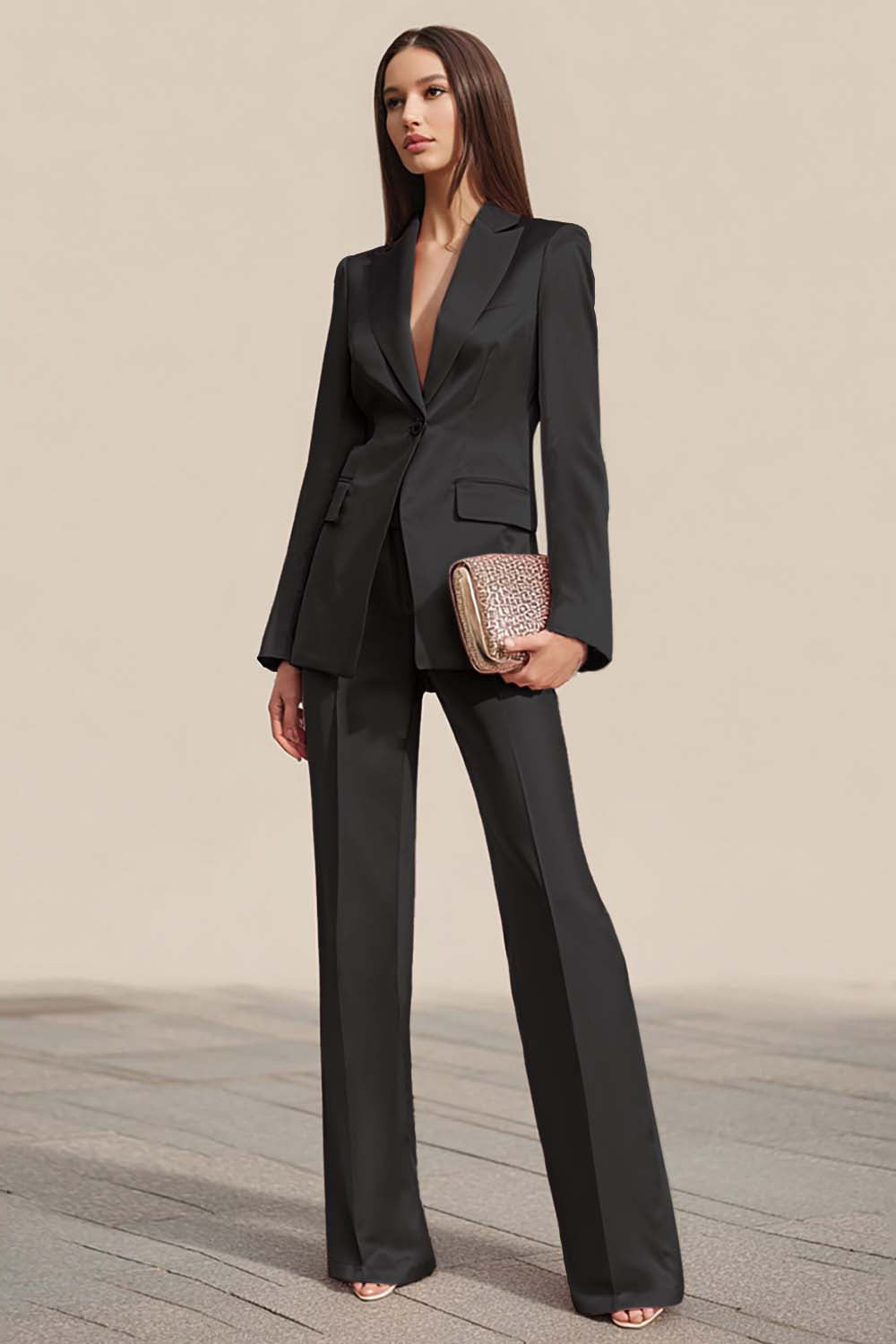 Dusty Rose Satin One Button 2 Piece Slim Fit Business Suits with Sleeves