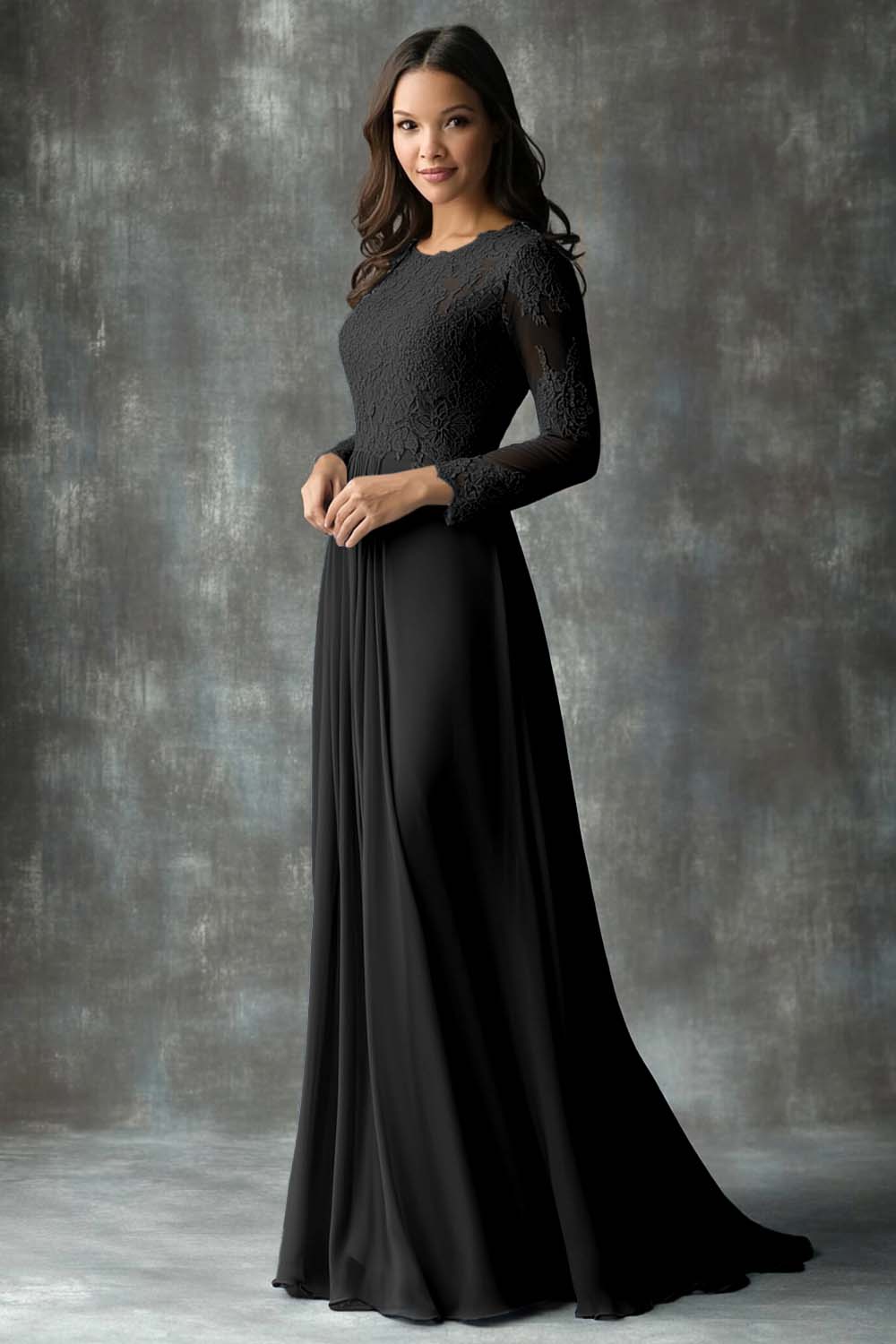 Dusty Blue A Line Pleated Long Sleeves Mother of the Bride Dress with Appliques