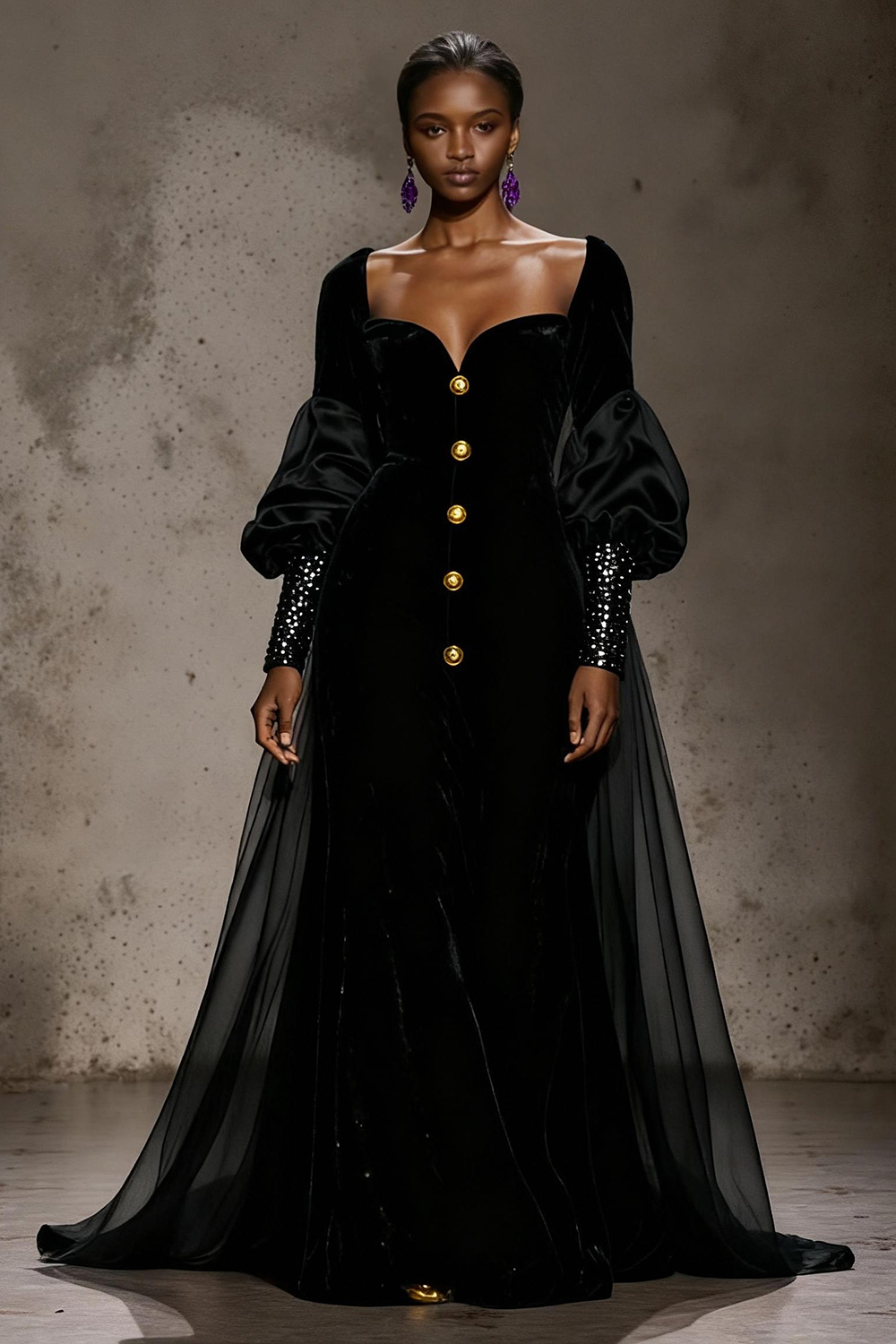 Burgundy Velvet Long Sleeves Holiday Party Dress with Cape