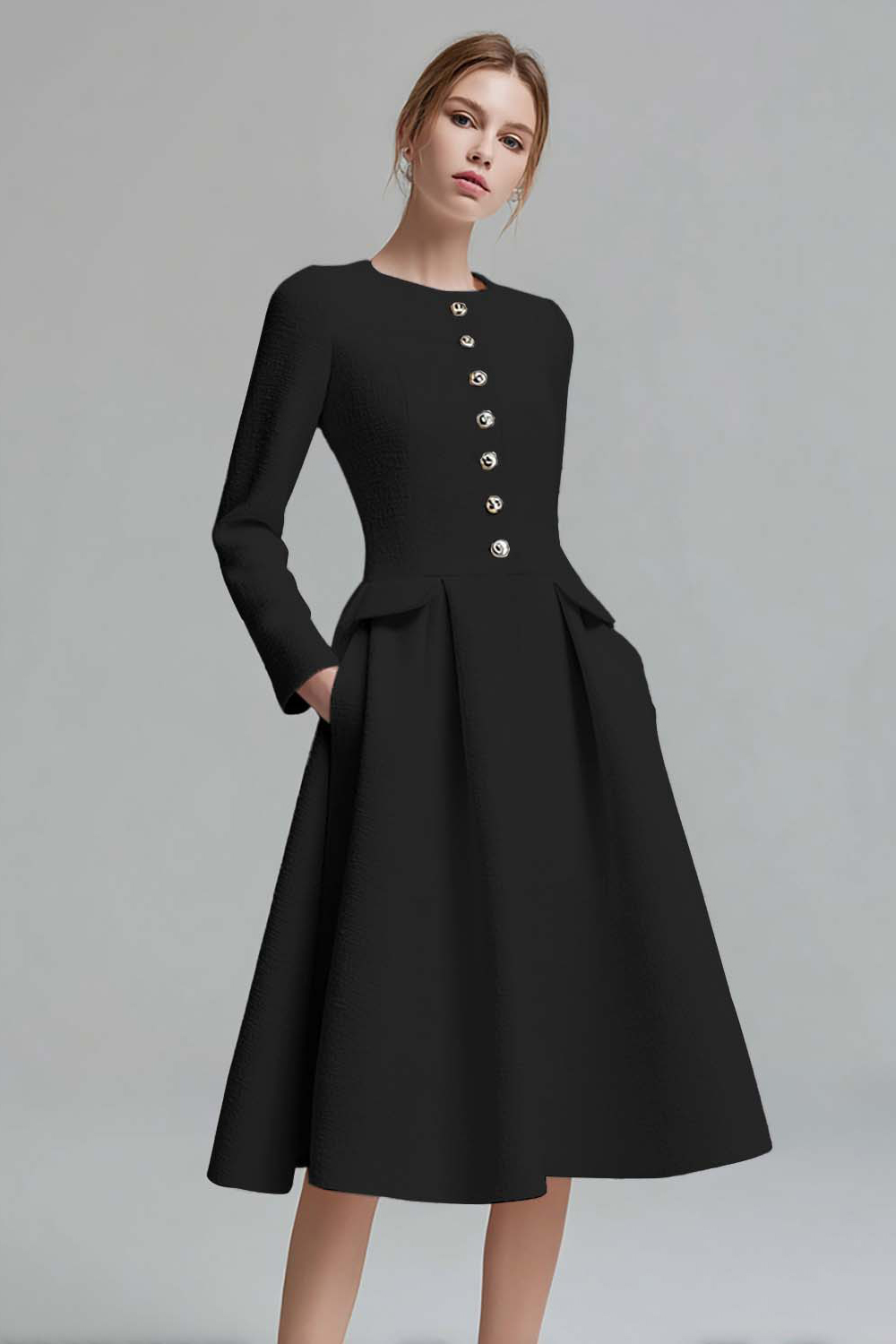 Ivory Tweed A Line Long Sleeves Pageant Interview Dress with Pockets