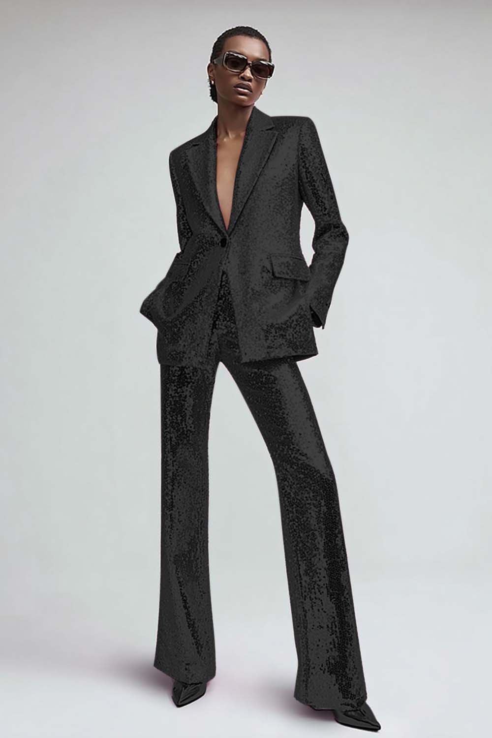 2 Piece Pink Sequins Sparkly Women Party Suits with Pockets