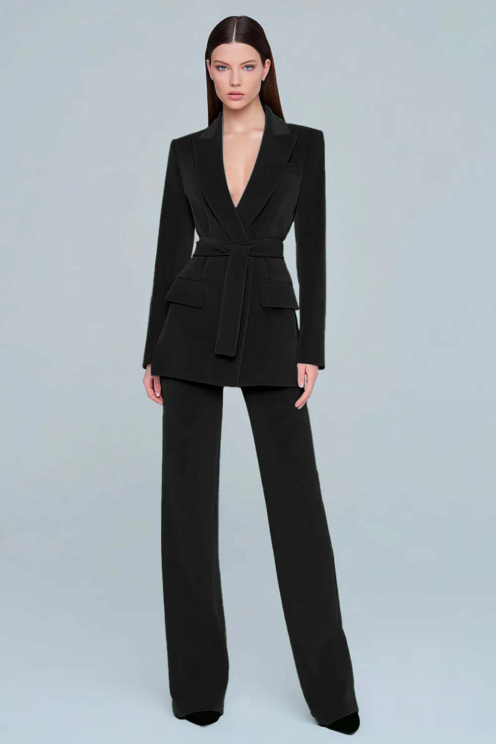 Dark Green Peak Lapel 2 Piece Prom Suits with Sash