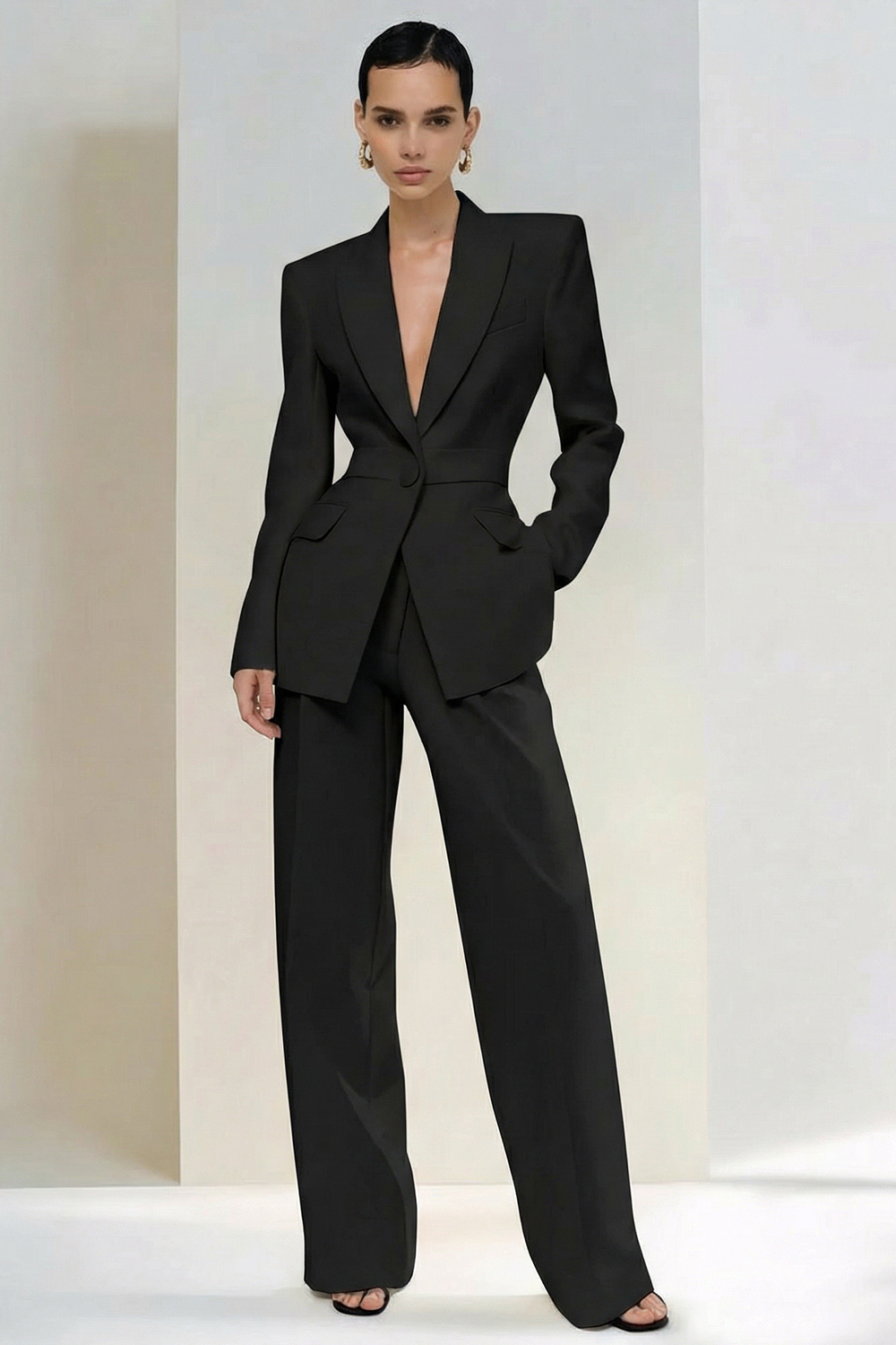 2 Piece Ivory Single Breasted Peak Lapel Business Suits