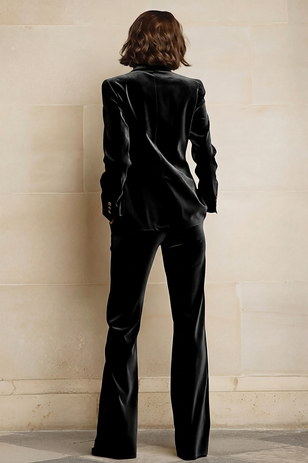 2 Piece Plum Peak Lapel Velvet Women Suits with Pockets