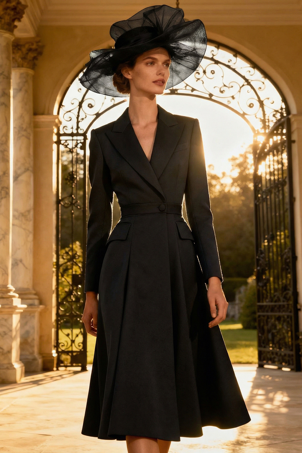 Dark Green A Line Peak Lapel Midi Blazer Dress