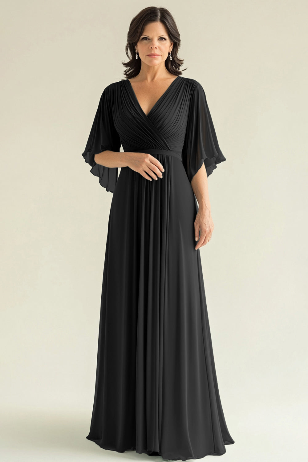 Agave A Line V-Neck Pleated Long Chiffon Mother of the Bride Dress