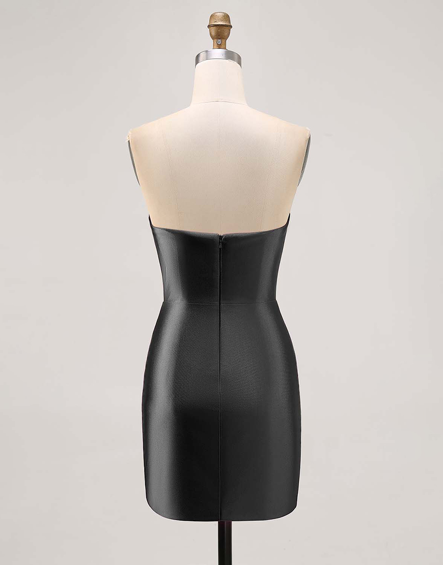 Sparkly Fuchsia Tight Strapless Short Satin Homecoming Dress with Rhinestones