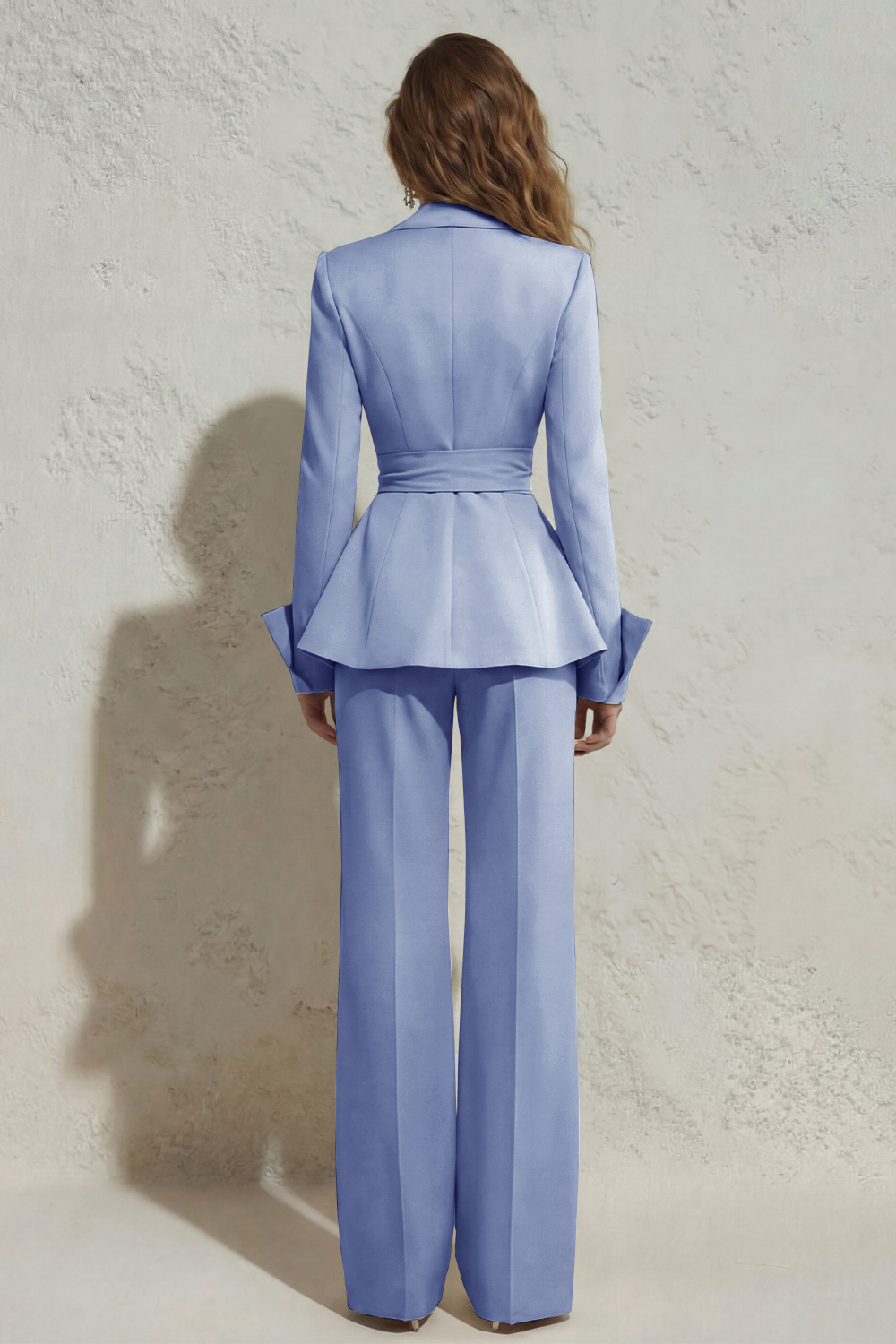 Ivory 2 Piece Wide Leg Peak Lapel Long Business Suits with Sash