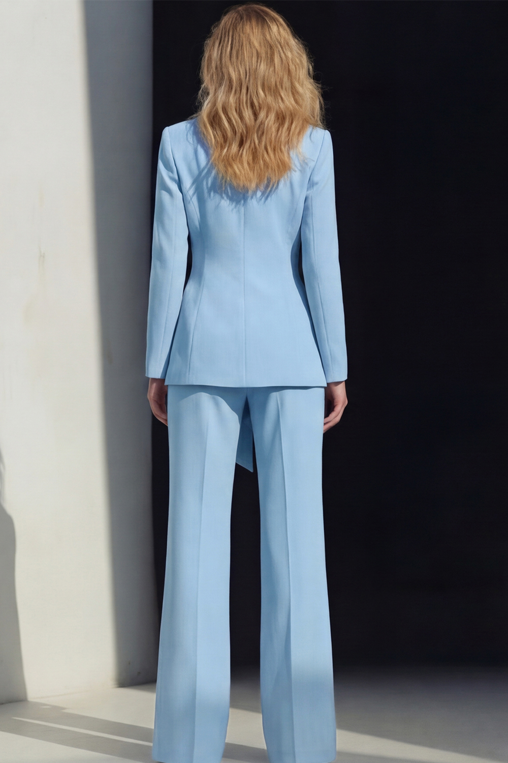 2 Piece Pink Peak Lapel Wide Leg Business Suits with Sash