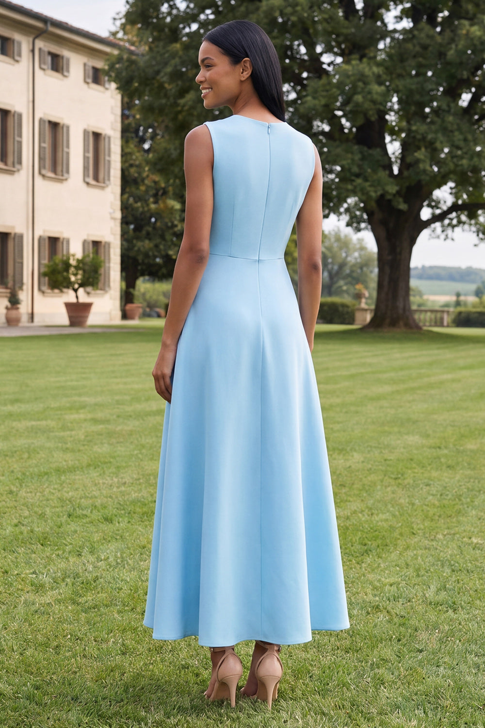 Yellow A Line Floral Round Neck Maxi Wedding Guest Dress