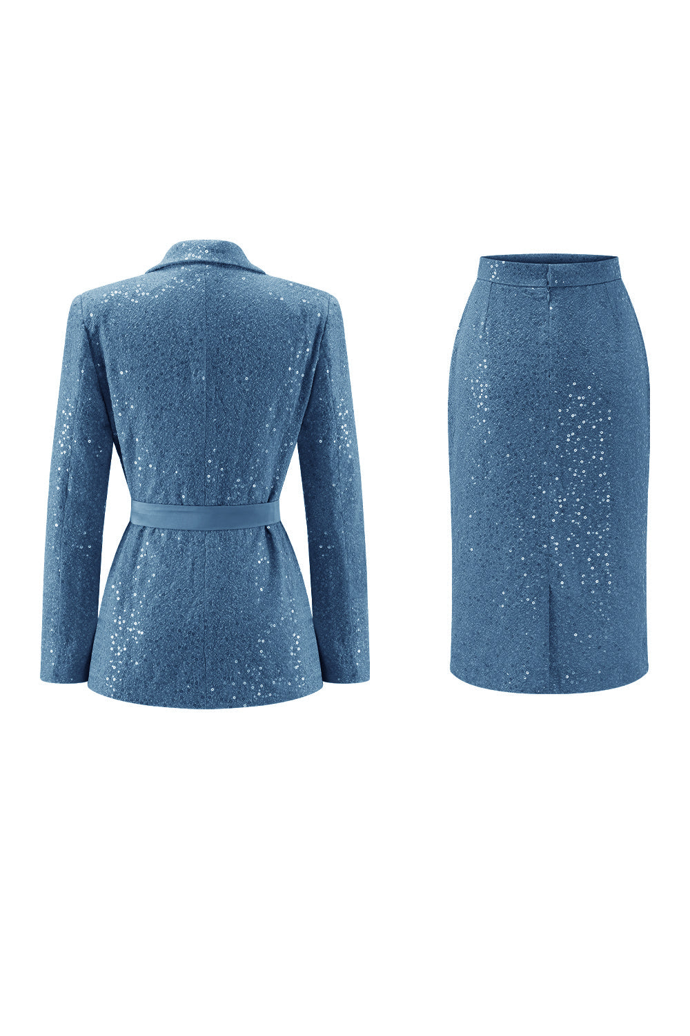 Sparkly Pink Pencil 2 Piece Sequin Midi Prom Suits with Sash