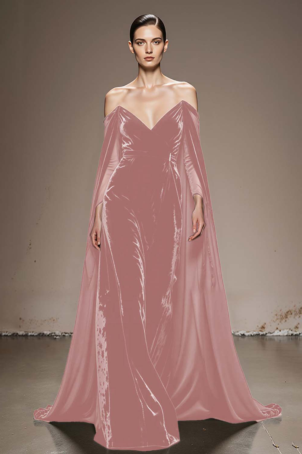 Black Velvet Off the Shoulder Long Holiday Party Dress with Sleeves