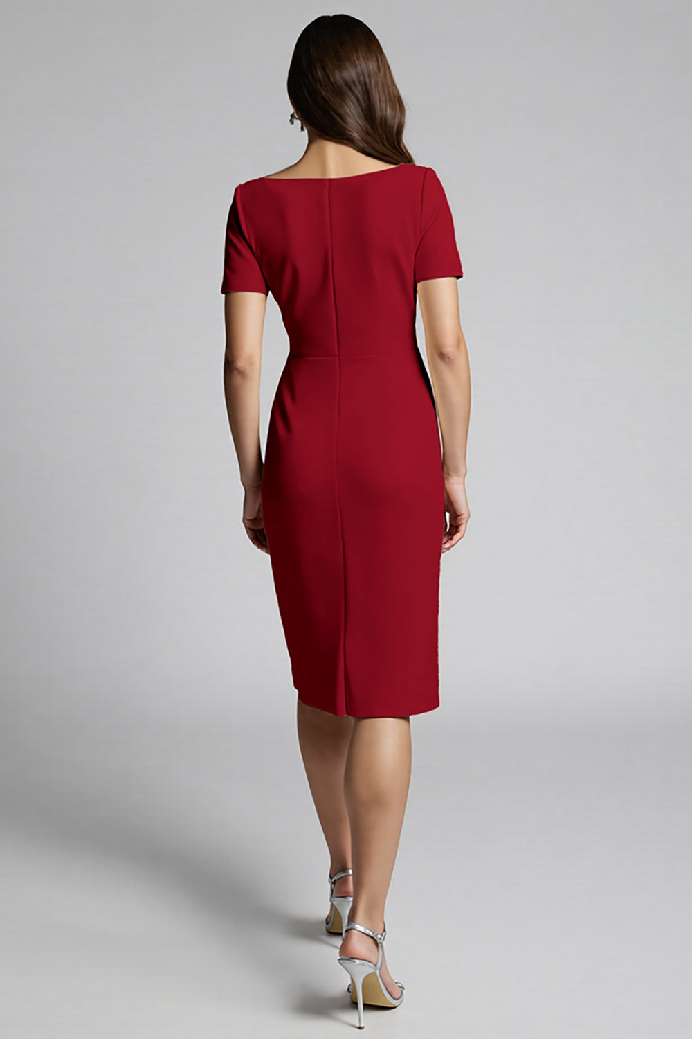 Champagne Bodycon Satin Midi Ruffled Work Dress with Slit