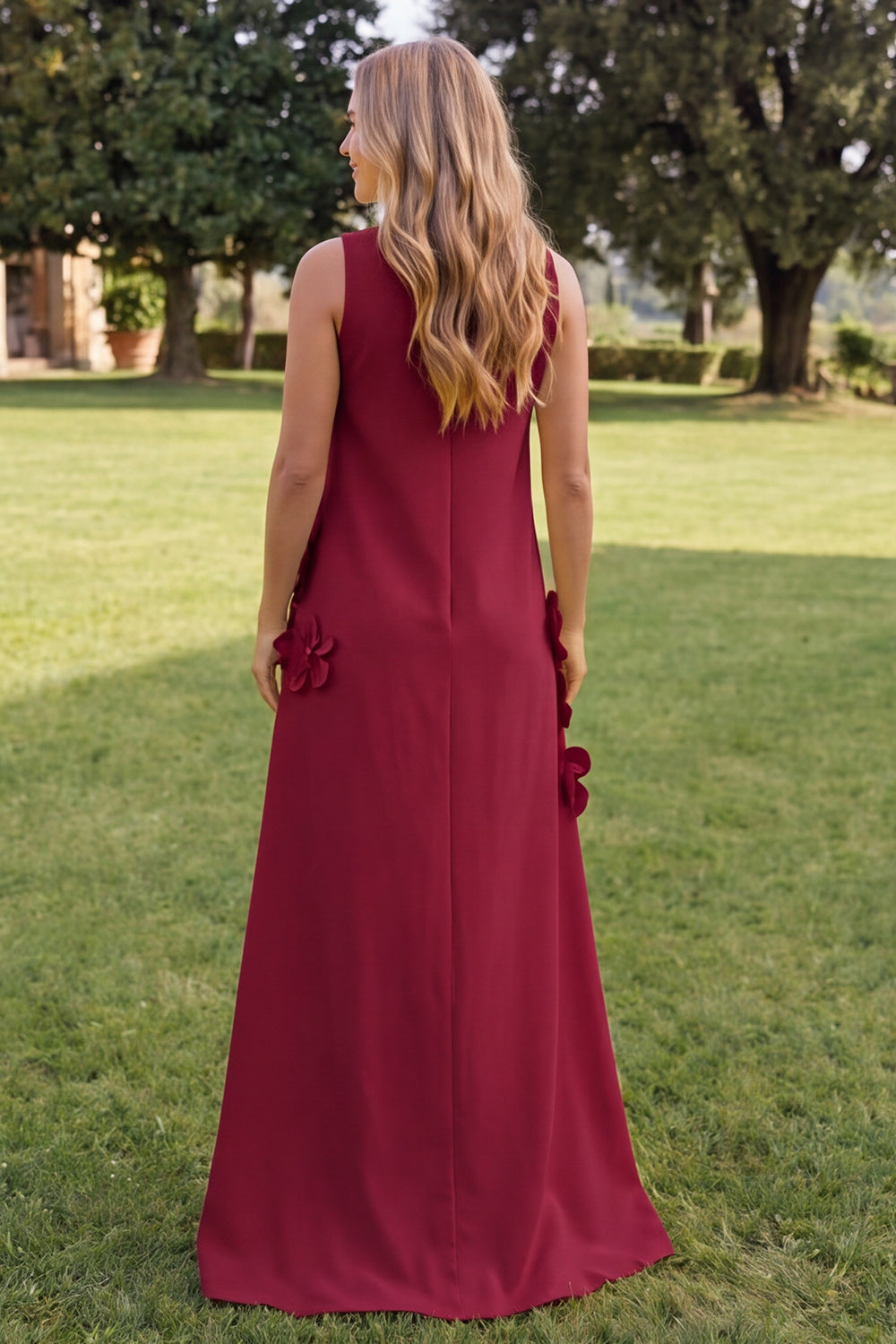 Yellow A Line High Neck Long Wedding Guest Dress with 3D Flowers