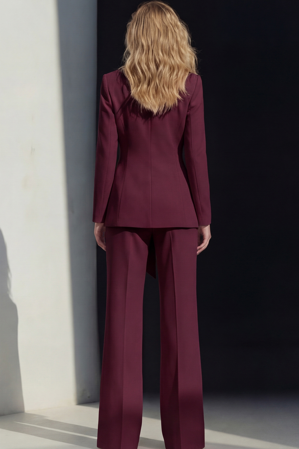 2 Piece Pink Peak Lapel Wide Leg Business Suits with Sash