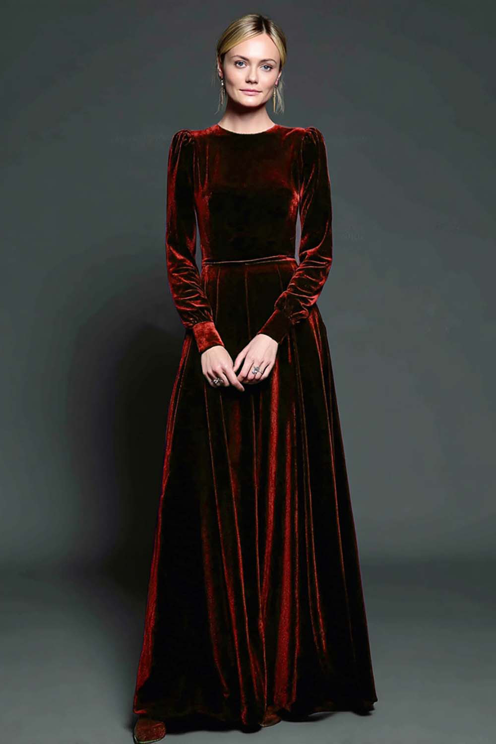 Elegant Dark Purple A Line Velvet Long Sleeves Holiday Party Dress