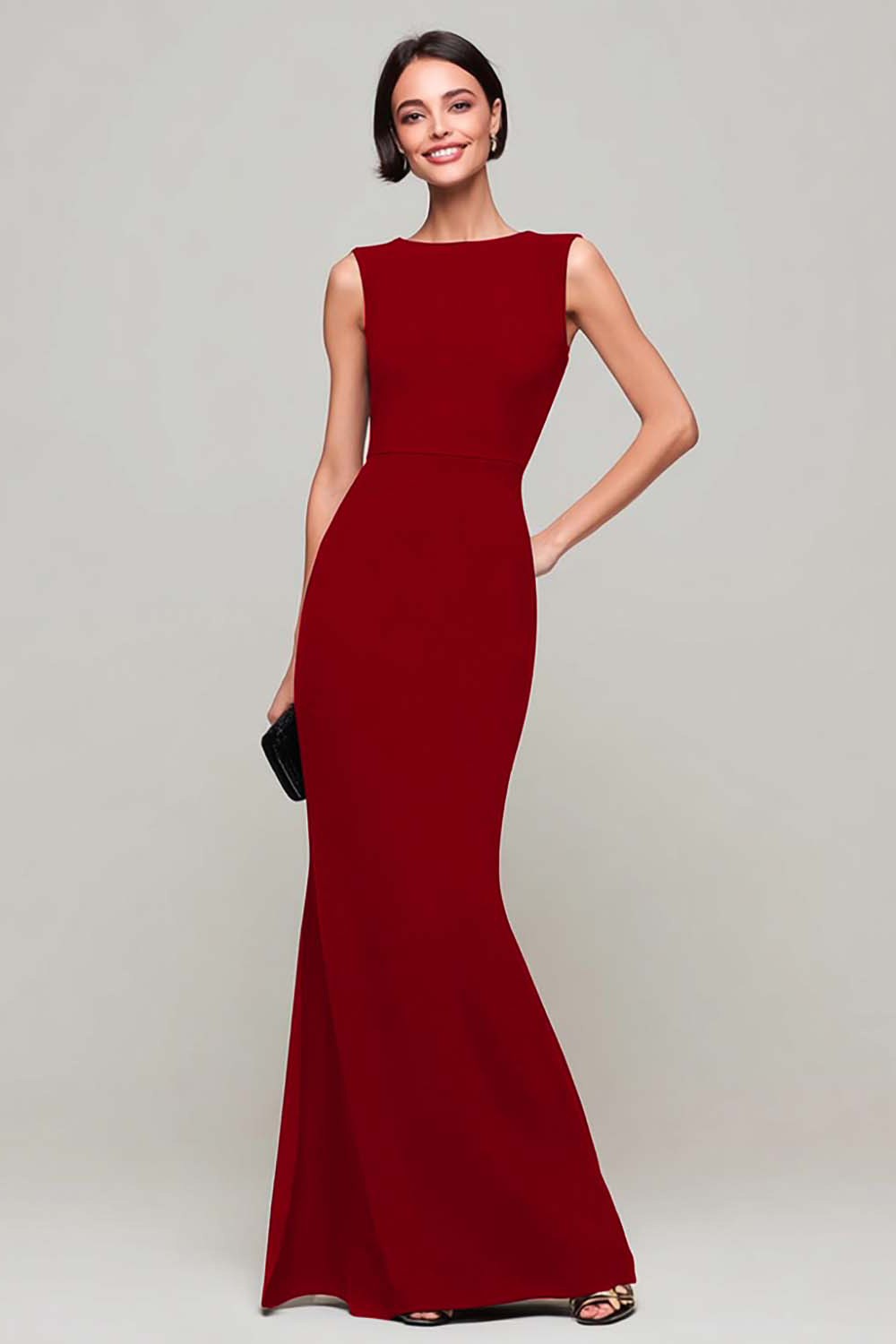 Elegant Black Mermaid Boat Neck Long Wedding Guest Dress