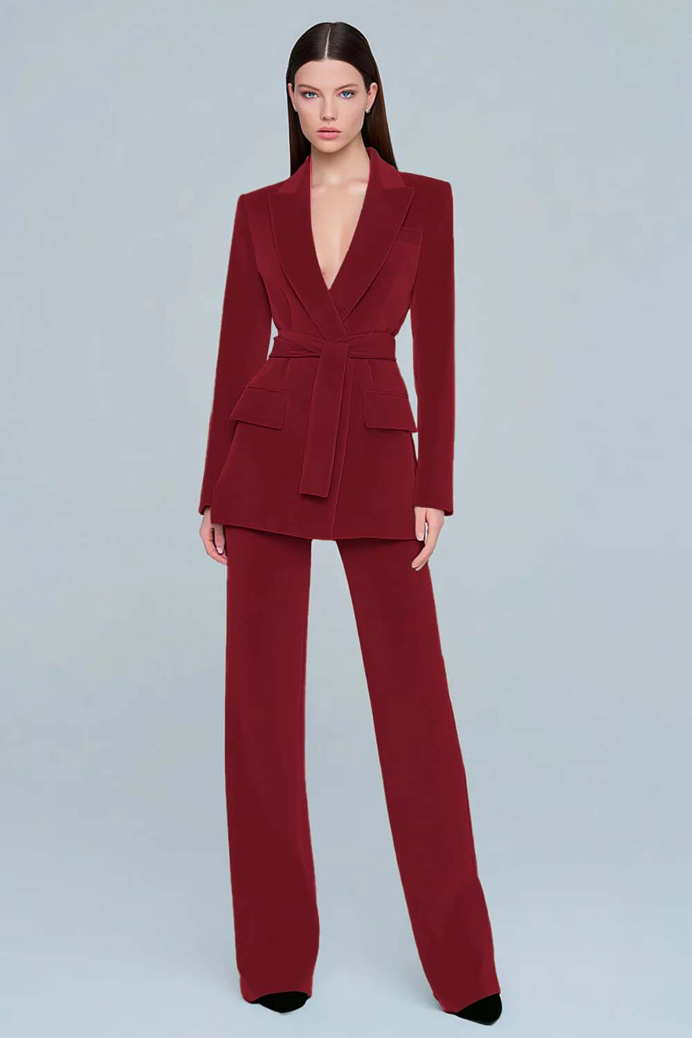 Dark Green Peak Lapel 2 Piece Prom Suits with Sash