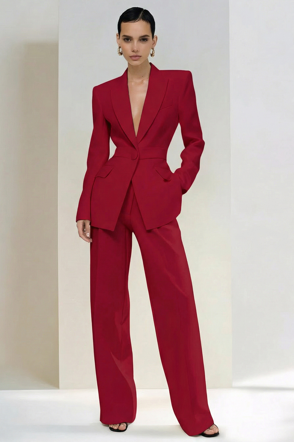 2 Piece Ivory Single Breasted Peak Lapel Business Suits