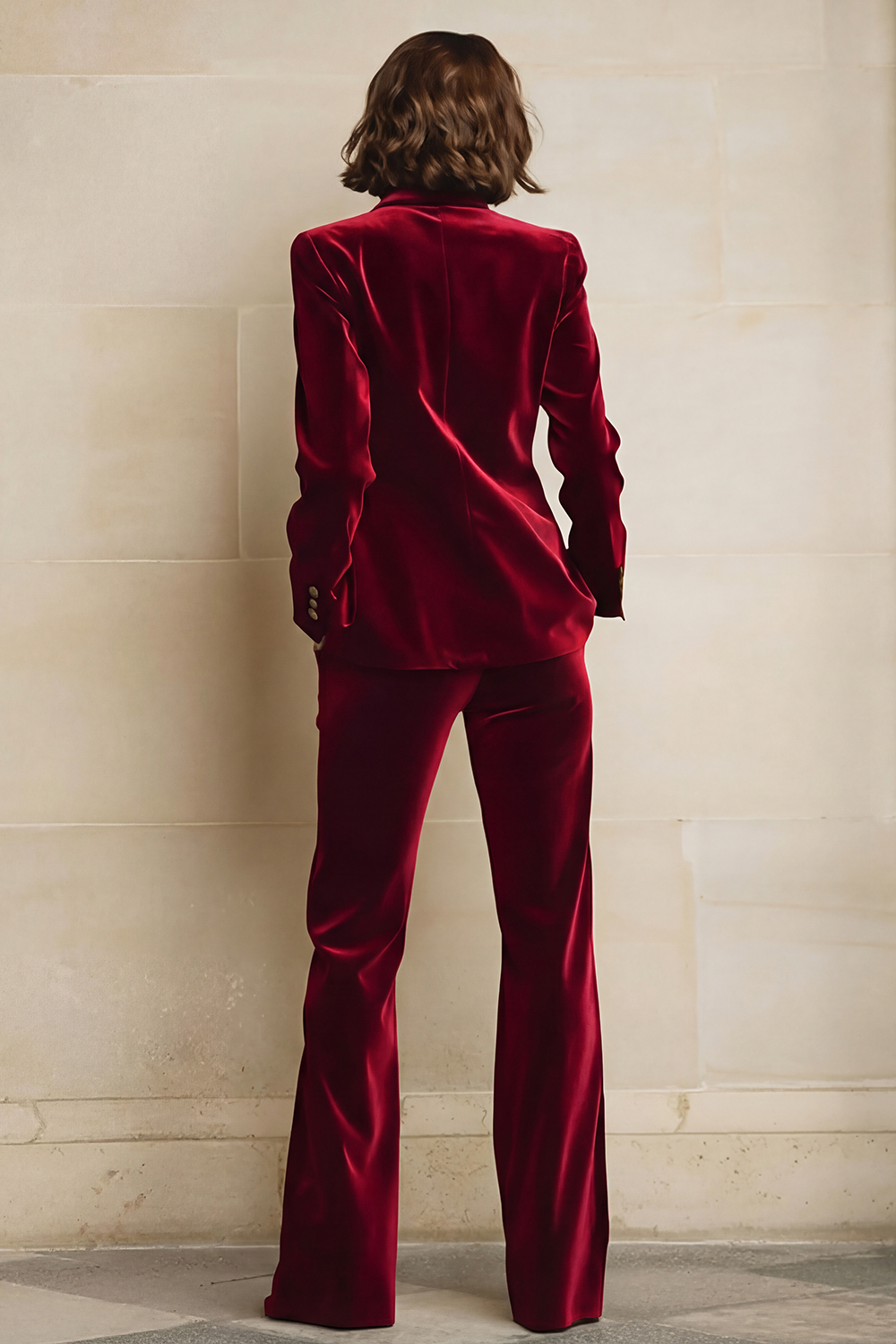 2 Piece Plum Peak Lapel Velvet Women Suits with Pockets